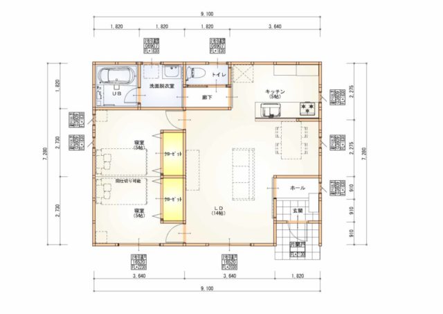 シンプル2LDK　平屋　19.5坪