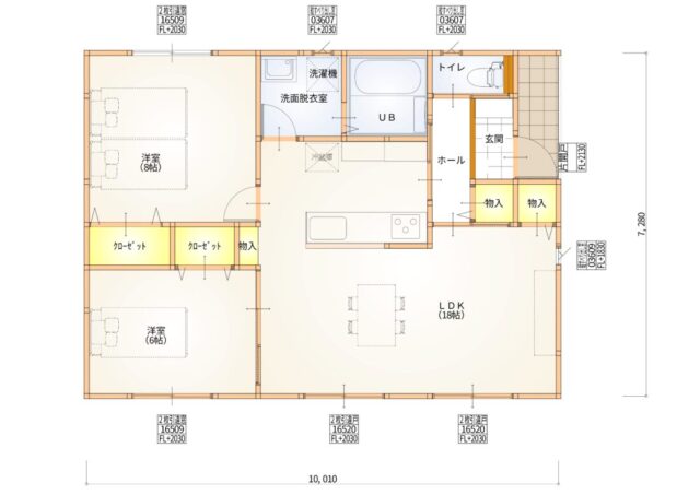 平屋　東西入り　2LDK　21坪