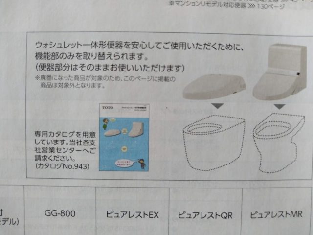 トイレ　機能部のみ交換可能。