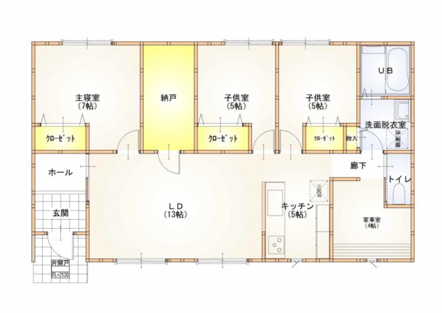 家事室、大型納戸がある平屋　27.5坪