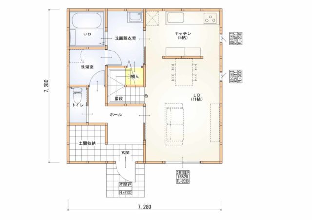 南入り　30.5坪　洗濯室、リビング階段